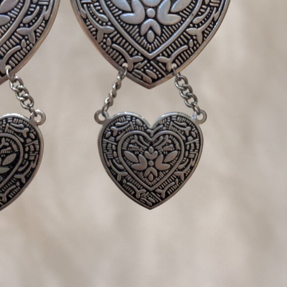 VINTAGE HEART SILVER EARRINGS - Picture 4 of 4